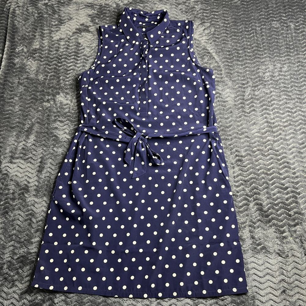 Banana Republic Size 10 Navy/White Polka Dot Dress Belt Lined